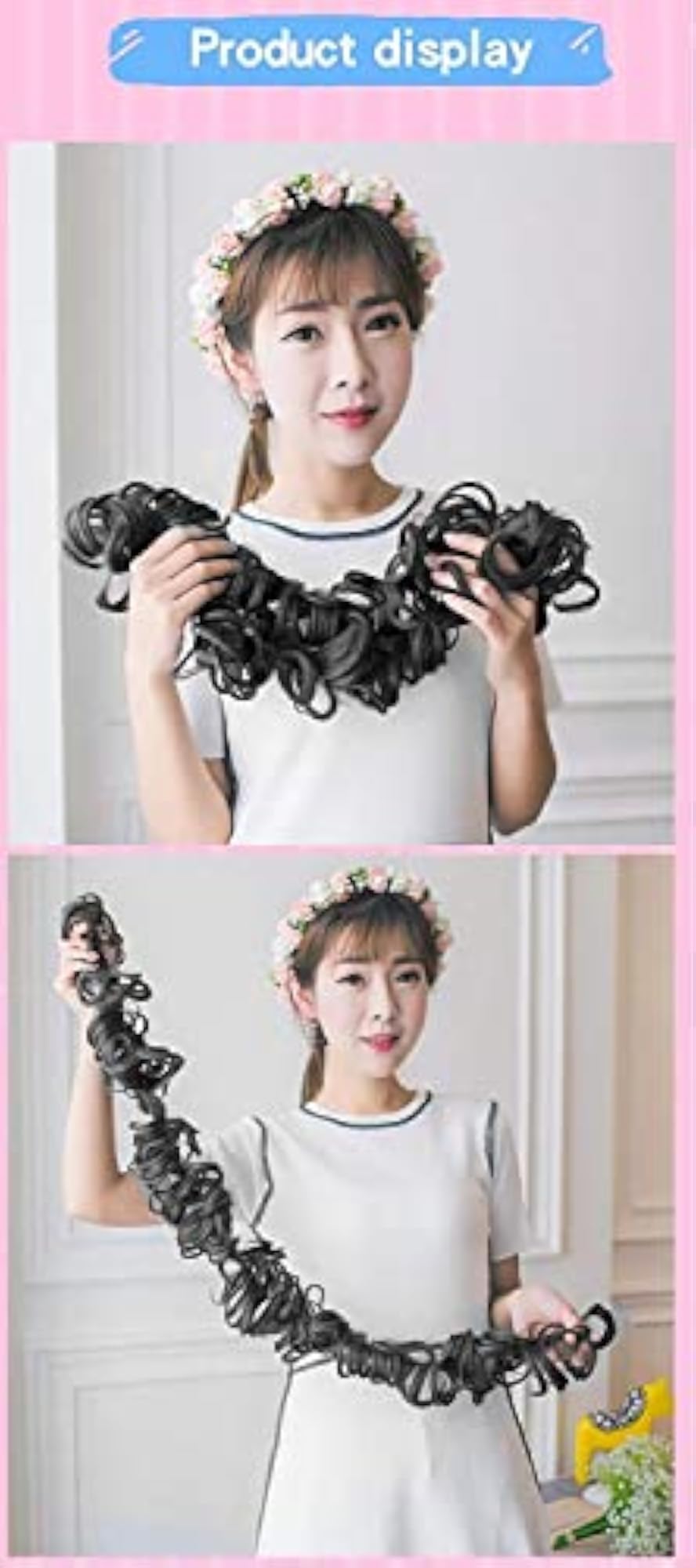 Messy Juda Bun Ponytail Frill Hair Extensions for Women, Black